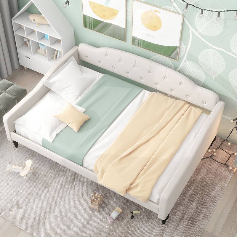 Full Size Upholstered Tufted Daybed Bed - Beige - Full