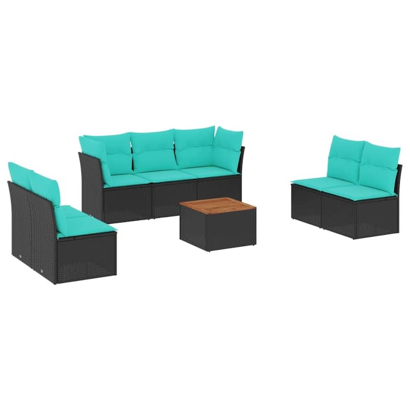 vidaXL 8 Piece Patio Sofa Set with Cushions Black Poly Rattan - 24.4 x 24.4 x 27.2