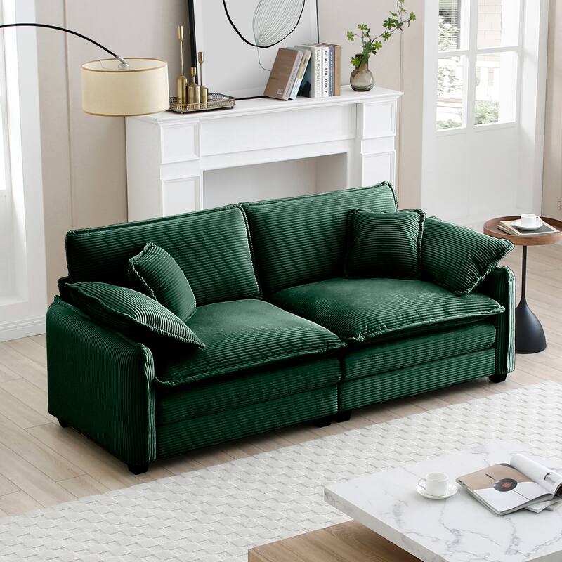 Ergonomic Deep Seat Loveseat with Pillows and Removable Armrests - Green