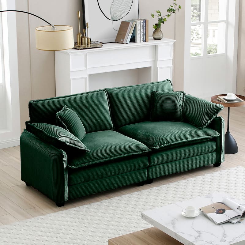 Oversize Loveseat, 81'' 2 Seater Corduroy Couch with 4 Pillows and Removable Armrests, Modern Love Seat for Living Room, Office