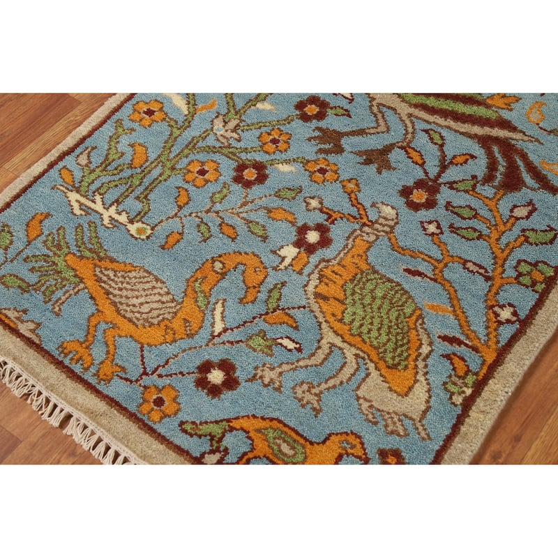 Hand Knotted Oriental 100% Wool Carpet Traditional All-Over Navy Blue & Blues Ziegler Area Rug - 5' 1'' X 3' 0''