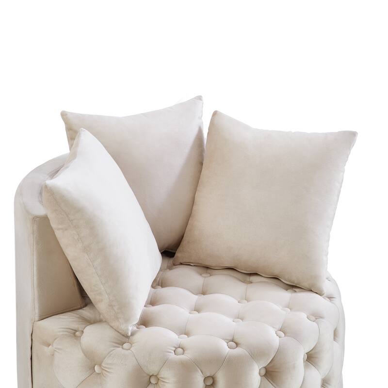 Velvet Tufted Accent Chair with Crescent Backrest and Solid Wood Frame