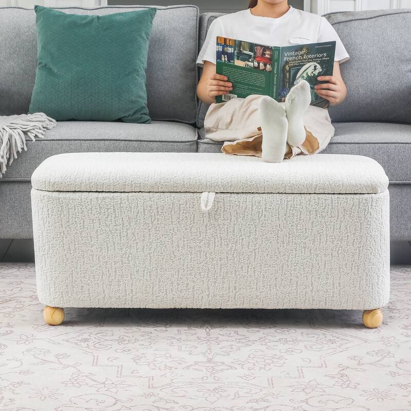 Adeco Storage Ottoman End of Bed Bedroom Entryway Bench