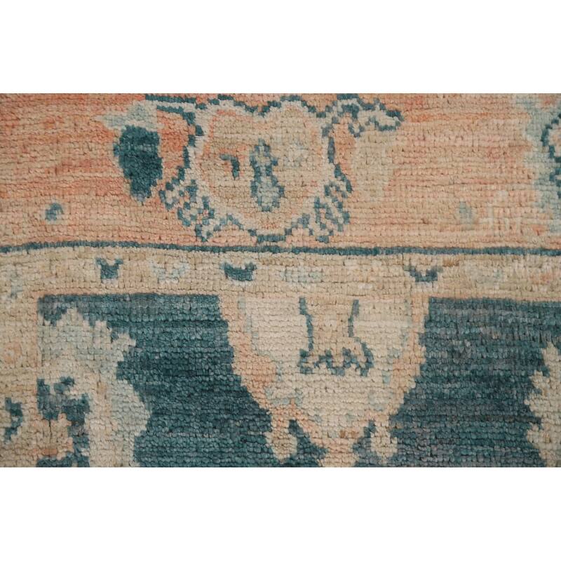 Hand Knotted Oriental 100% Wool Carpet Transitional Geometric Green Oushak Area Rug - 2' 10'' X 2' 1''