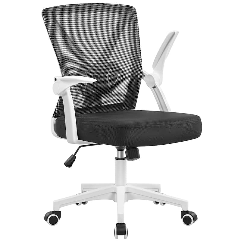 Yaheetech Mesh Office Chair with Flip-up Armrests Comfy Desk Chair - N/A - White