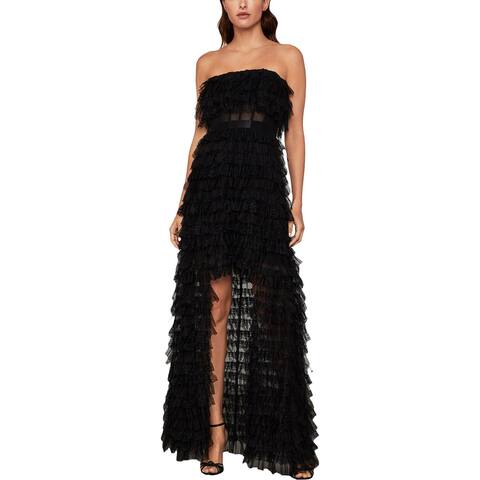 BCBGMAXAZRIA Womens Off-The-Shoulder Lace Ruffle Evening Dress - Black