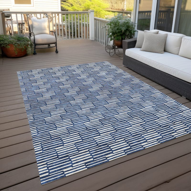 Machine Washable Indoor/ Outdoor Chantille Stripe Blocks Rug