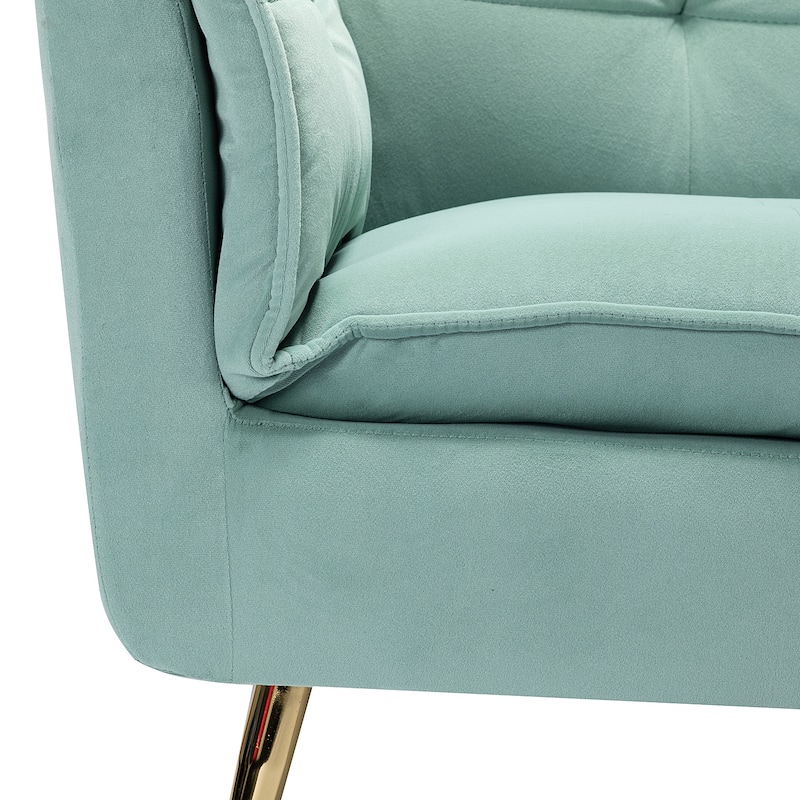 1ida Modern Velvet Tufted Padded Cushion Armchair with Golden Metal Legs by HULALA HOME