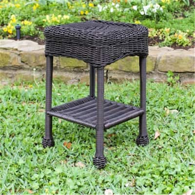 Small Resin Side Table - Patio Accent Table, Outdoor Furniture, Black Finish - 20