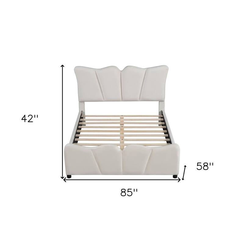 HomeRoots Beige Tufted Velvet Upholstered Full Bed Frame
