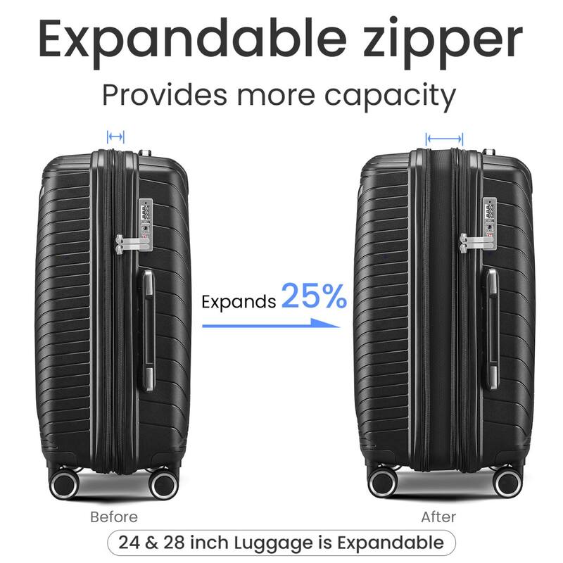 4 Piece Luggage Sets(14/20/24/28), PP Lightweight Expandable Suitcase Set with Spinner Wheels and TSA Lock