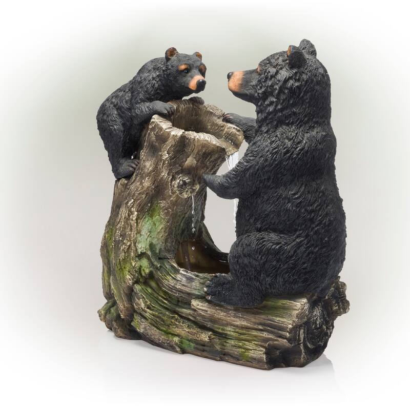 Alpine Corporation USA1132 26" Black Rustic Playful Bear and Cub Log Indoor Outdoor Water Fountain