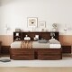 preview thumbnail 3 of 6, Full Size Wooden Captain Bed with Bookcase Headboard, Storage Bed with 4 Drawers and 2 Cabinets, for Kids Girls Boys