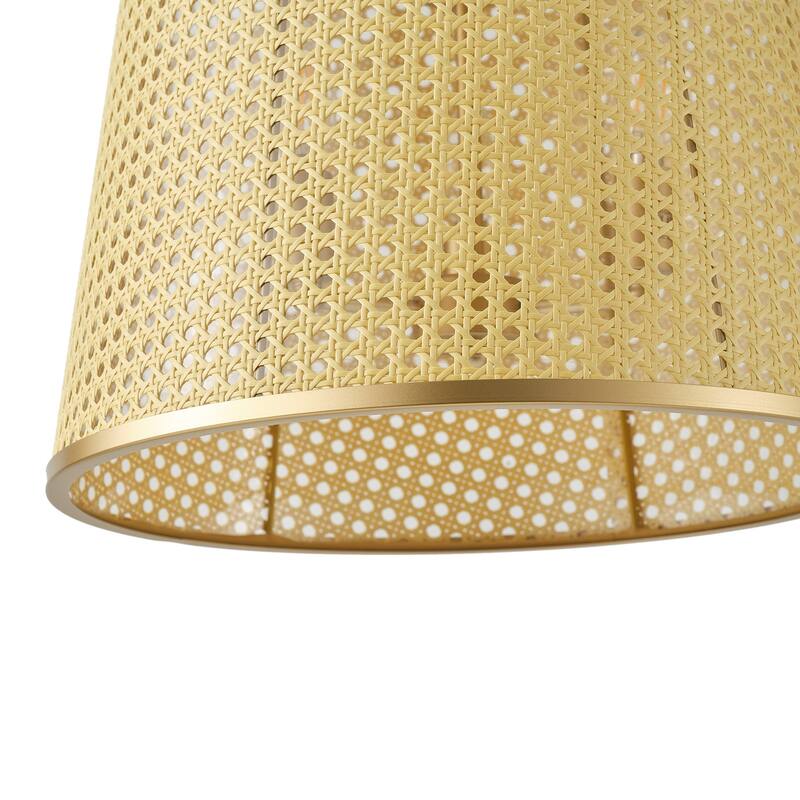 Farmhouse Gold 6-Light Pendant Light Fixture with Plastic Woven Lampshade