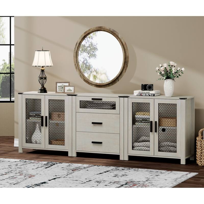 WAMPAT TV Stand set with Drawers for ups to 85 inch TV,Storage Cabinets with Adjustable Shelf - 1 Pack