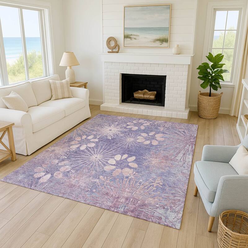 Machine Washable Indoor/ Outdoor Floral Geo Chantille Rug