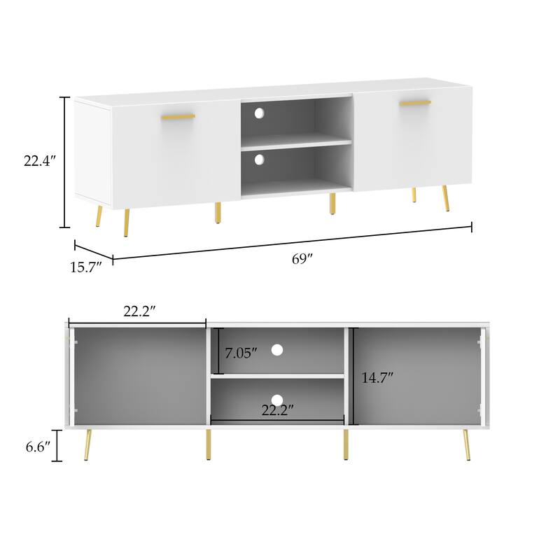 Sideboard Entertainment Centers TV Stand 2 Doors End Table White/Brown
