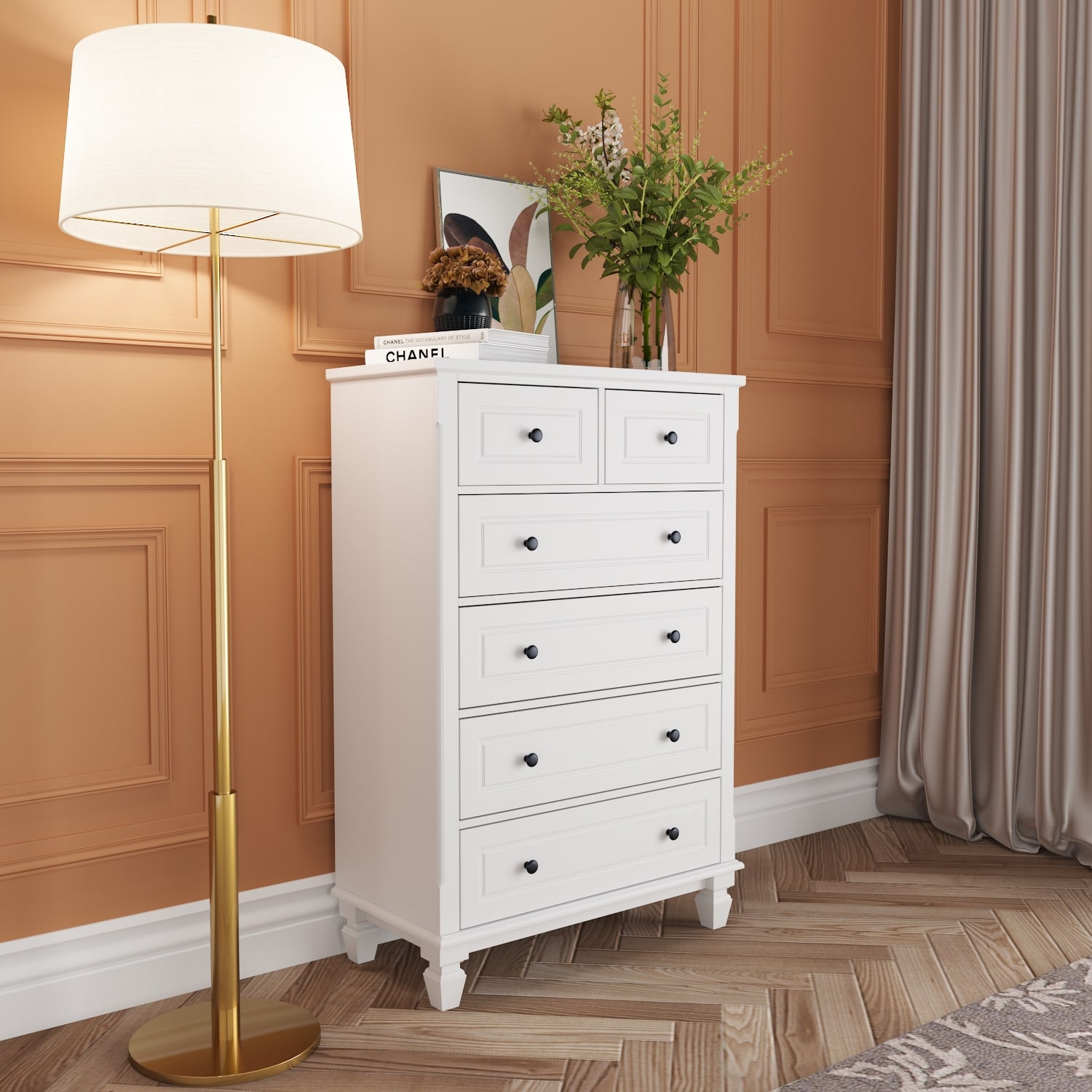 white wood tall dresser TUHOME Basilea 5 Drawers Dresser, Pull Out System, Black, CLW8975 each designed to support up to 5 kg while offering smooth White Dresser for Bedroom, 6