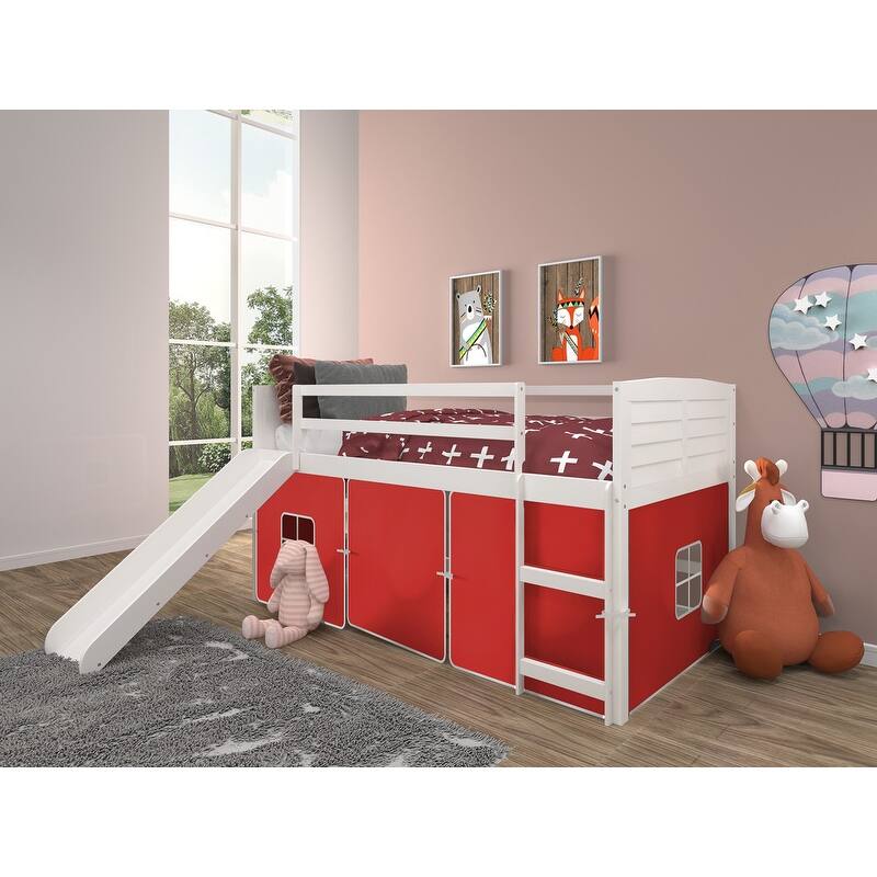 Twin Louver Low Loft with Slide in White - Twin Loft - Red Tent