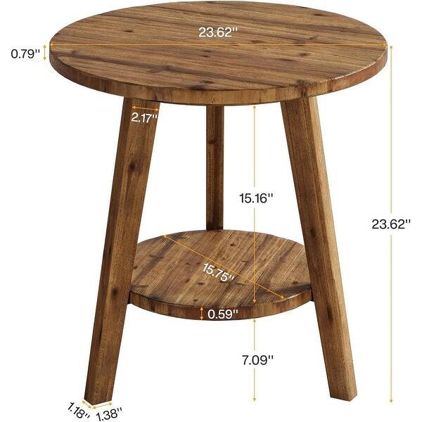 Wood Round End Table, Sofa Side Table with Storage Shelf, Farmhouse ...