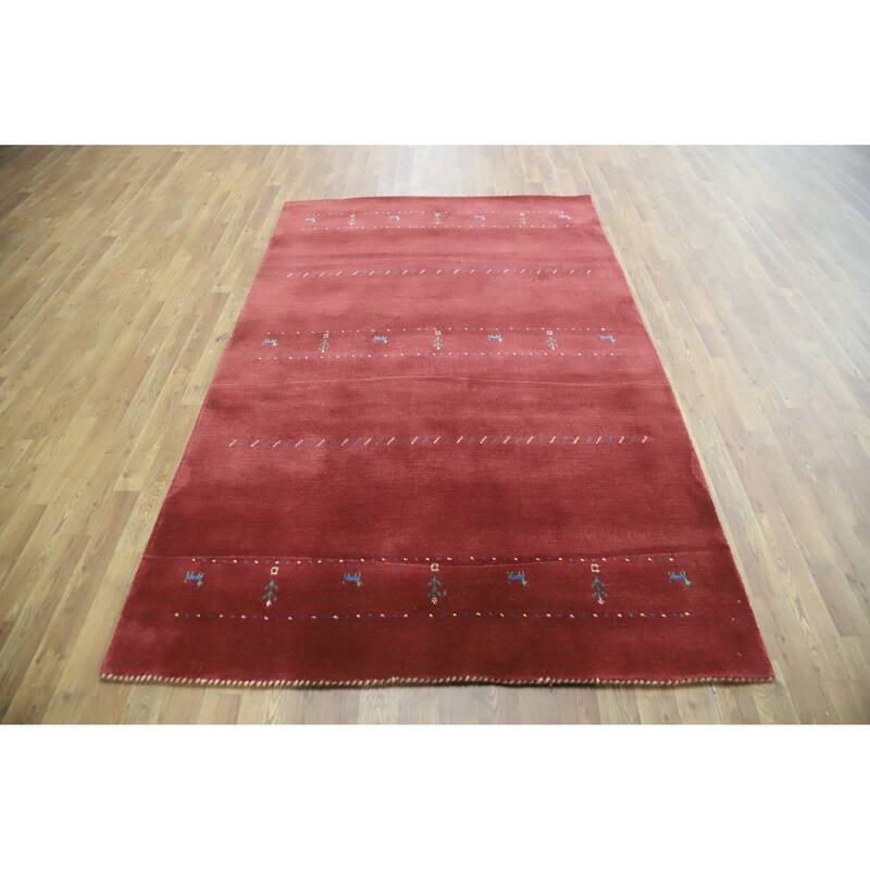 Hand Knotted Oriental 100% Wool Carpet Tribal Animal Pictorial Red Gabbeh Area Rug - 7' 7'' X 4' 11''