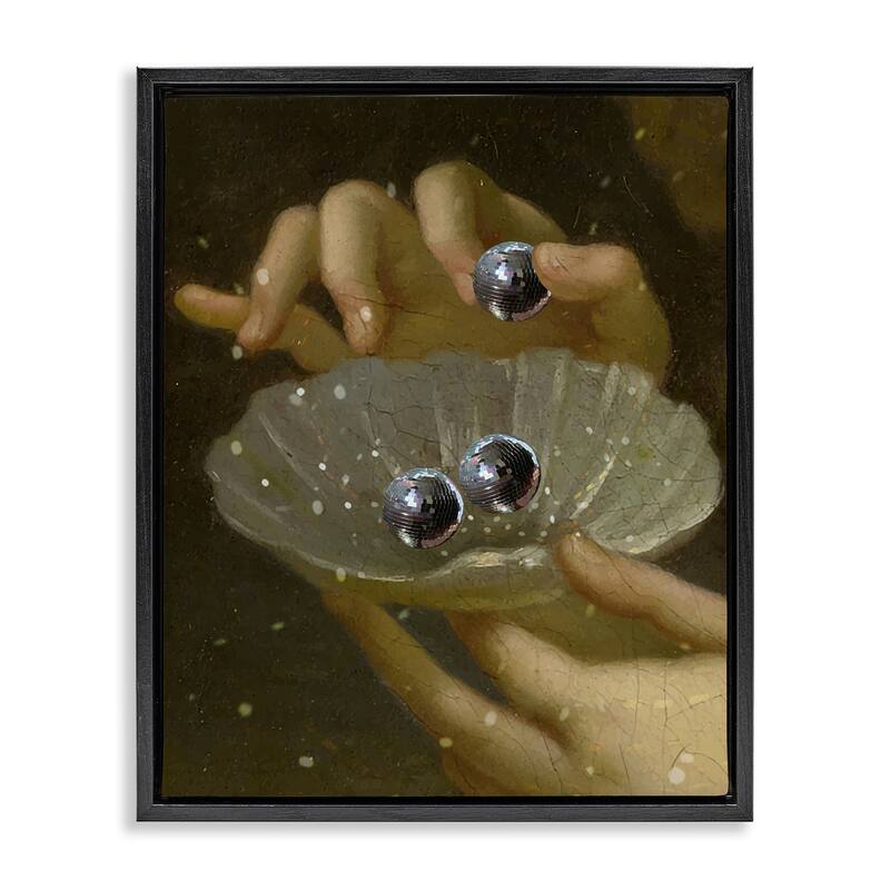 Stupell Classic Disco Clam Pearls Framed Floater Canvas Wall Art Design By Lil' Rue - 25 x 31 - Black