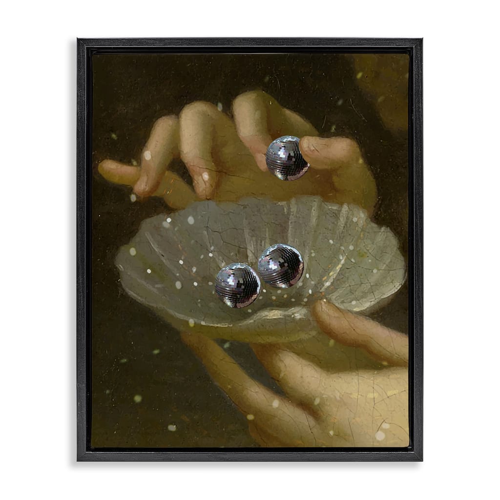 Stupell Classic Disco Clam Pearls Framed Floater Canvas Wall Art Design By Lil' Rue