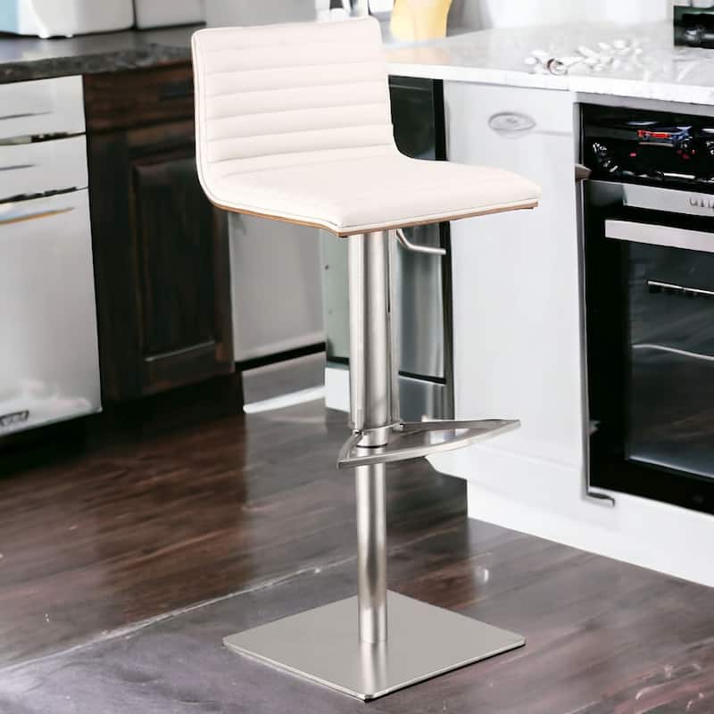 22-inch Adjustable Height Swivel Bar Fabric Seat Stool with Low Back Footrest and Metal Frame for Kitchen - 43"H x 16"W x 17"D