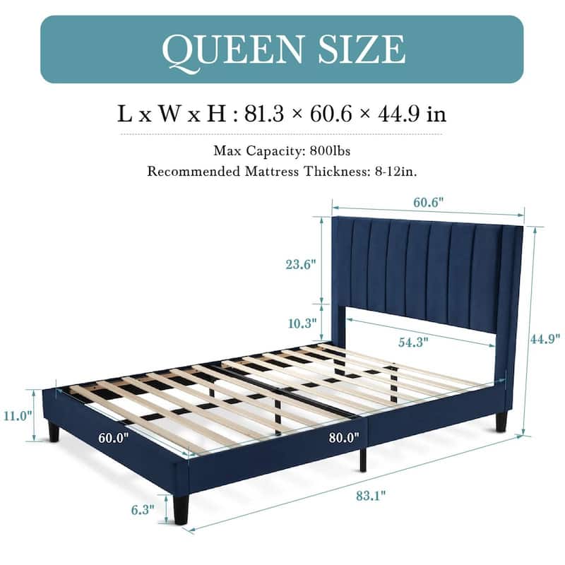 Modern Velvet Platform Bed Frame Full Size Upholstered
