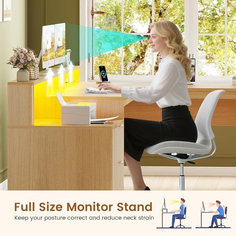 66" L Shaped Desk Drawers Home Office Desk File Cabinet Executive Desk