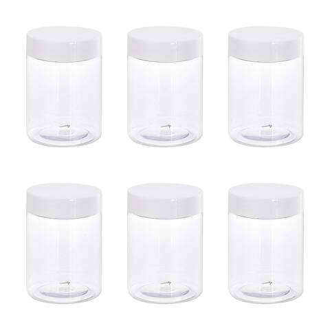 Round Plastic Jars with White Screw Top Lid, 6Pcs - Clear