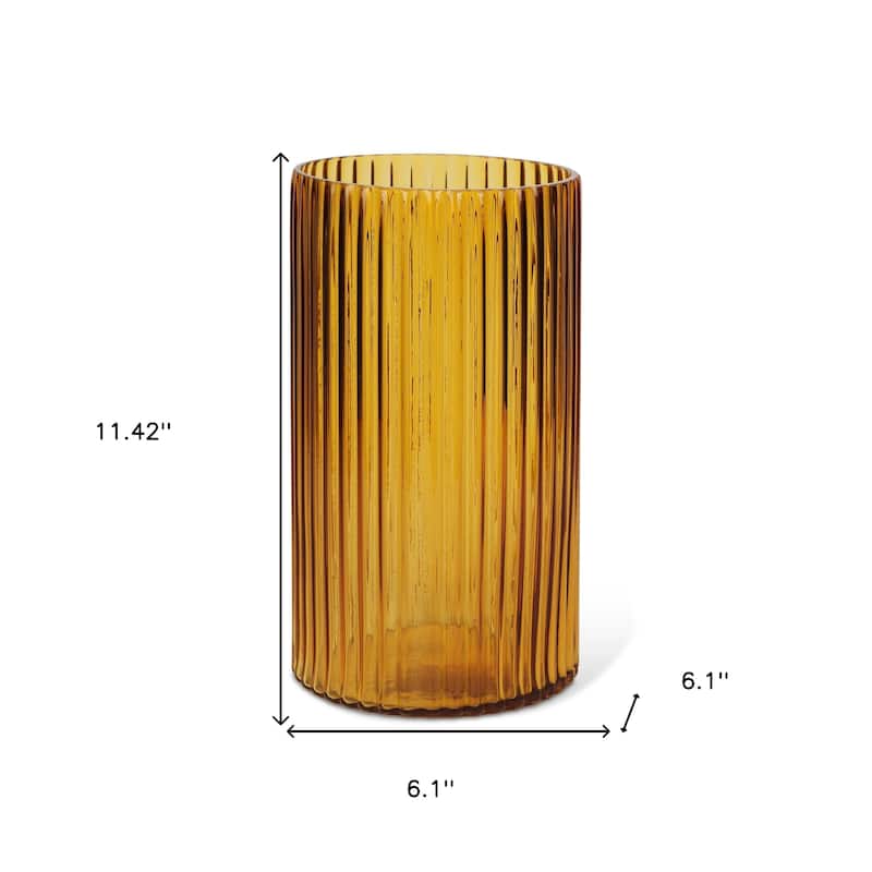 11" Amber Glass Ribbed Cylinder Table Vase - 6.10