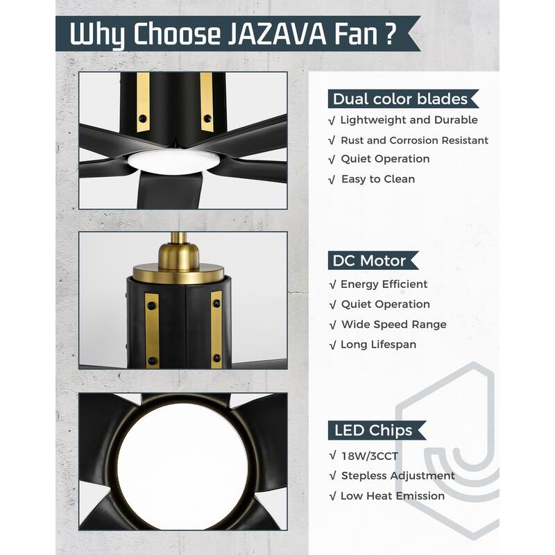 60 Inch 18W DC LED Ceiling Fan with Lights, 5-Blades, Remote Control and App and Alexa Google Voice Control