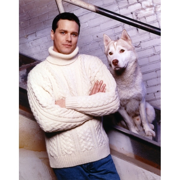 Due South Posed in White Sweater with Dog Photo Print