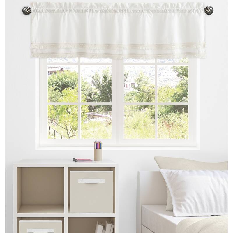 Boho Fringe Window Curtain Valance - Ivory Off White Beige Modern Bohemian Farmhouse Southwest Shabby Chic Bohemian Diamond