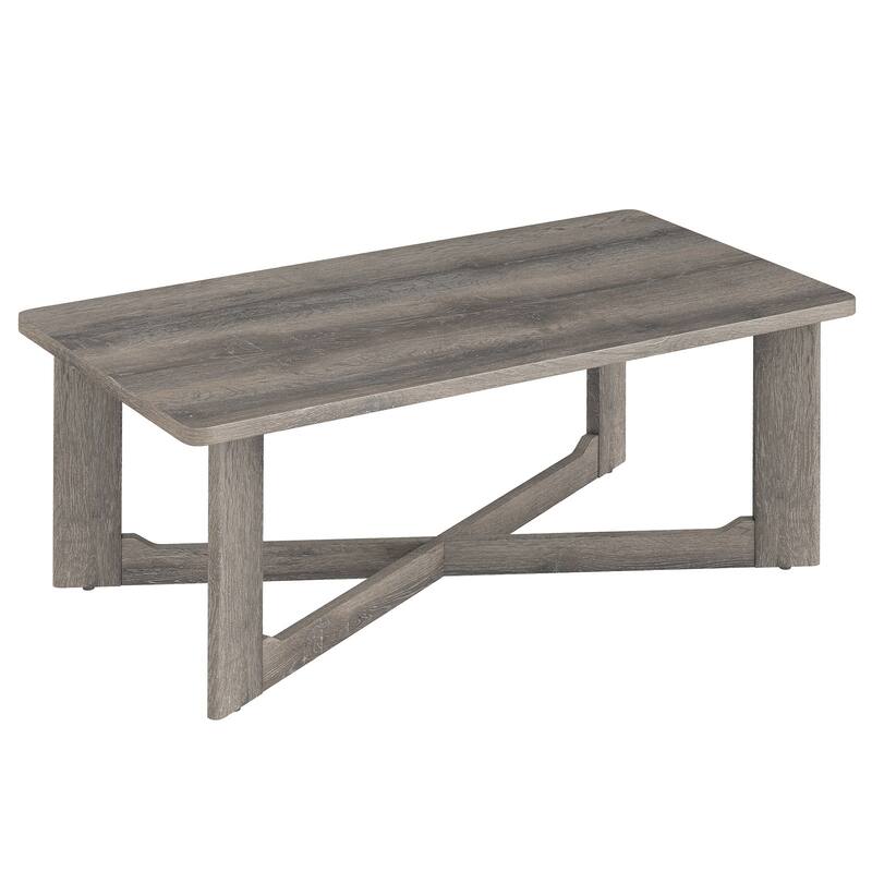 Gymax Coffee Table Solid Rubber Wood Center Table w/ X-Shaped Base for