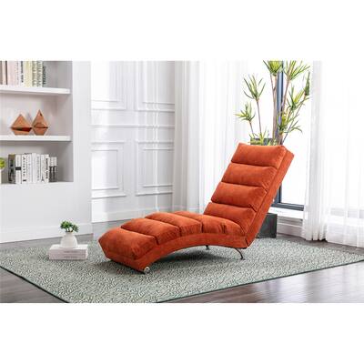 Linen Chaise Lounge Indoor Chair, Upholstered Sofa Modern Lounger for Office Bedroom, Living Room, Orange