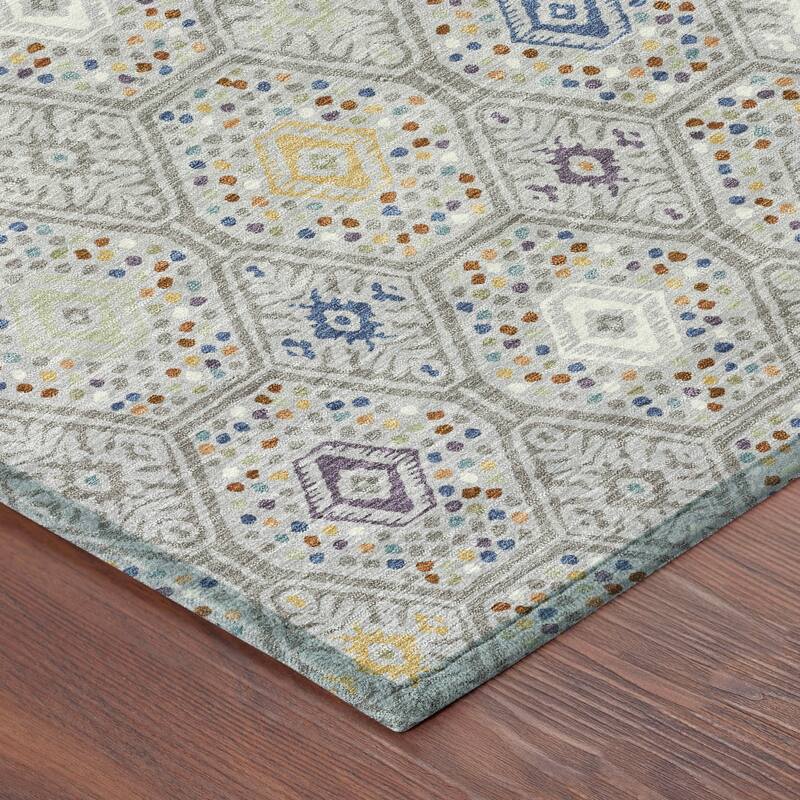 Machine Washable Indoor/ Outdoor Modern Hexi Chantille Rug