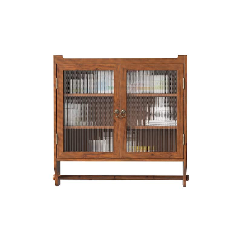 Glass Door Wall Cabinet With Three Tiers of Storage
