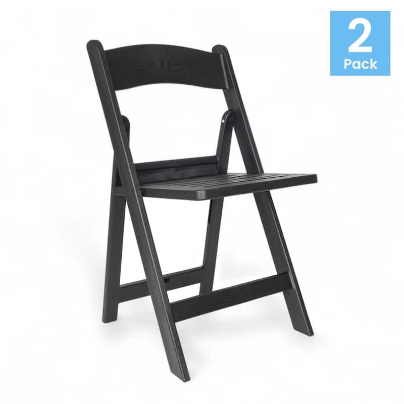 2 Pack 1000 lb. Capacity White Resin Folding Chair with Slatted Seat - 18"D x 17.5"W x 30.75"H