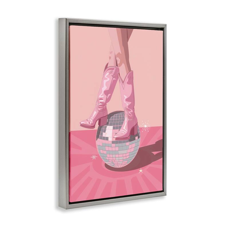 Stupell Pink Disco Cowgirl Balancing Framed Floater Canvas Wall Art Design By LSR Design Studio