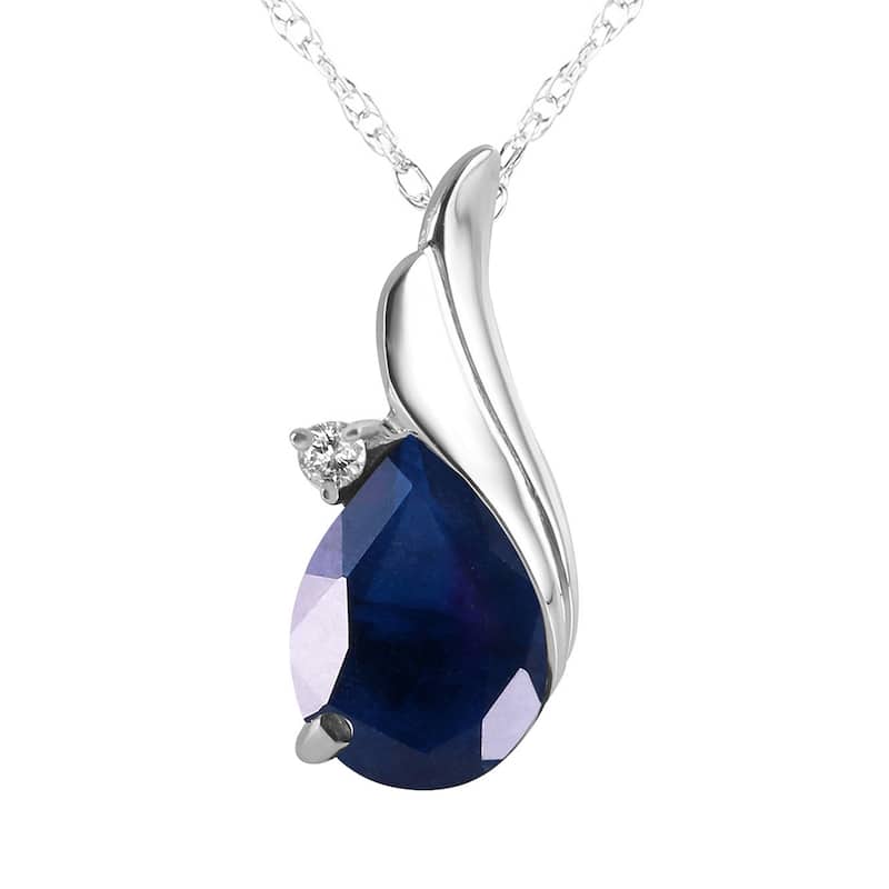 2.53 14K Solid Gold Gemstone Natural Diamond & Sapphire Necklace - 16 Inch - White