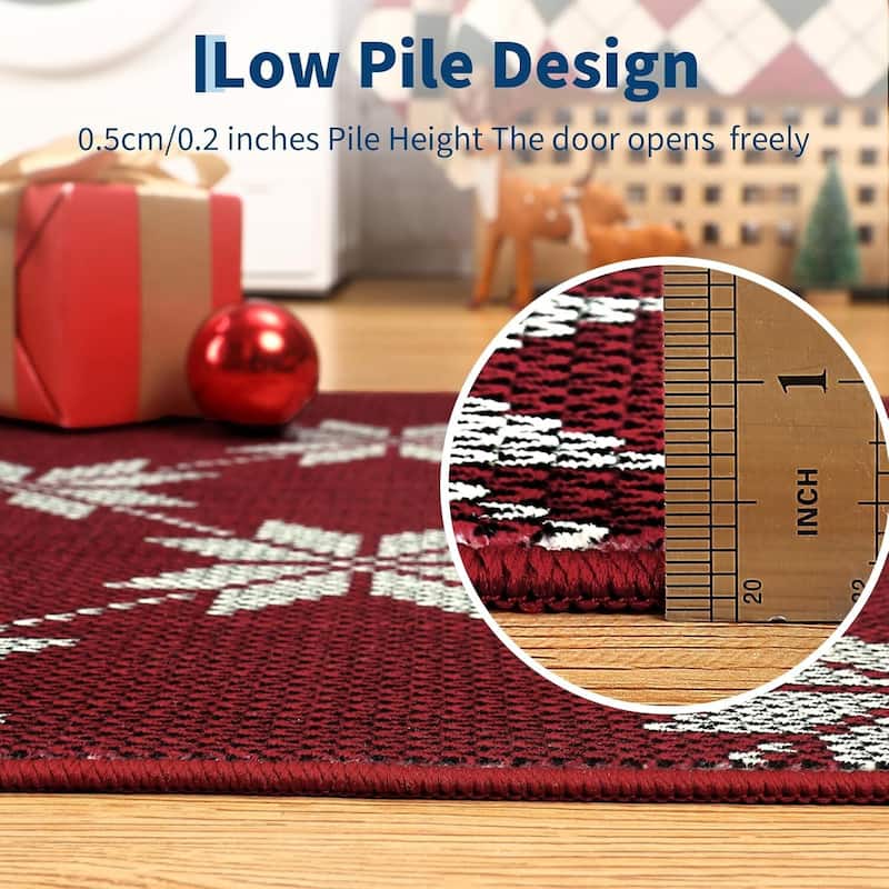 GustoWave Christmas Geometric Throw Area Rugs, Non Slip Machine Washable, Red - 1'6" x 2'6"