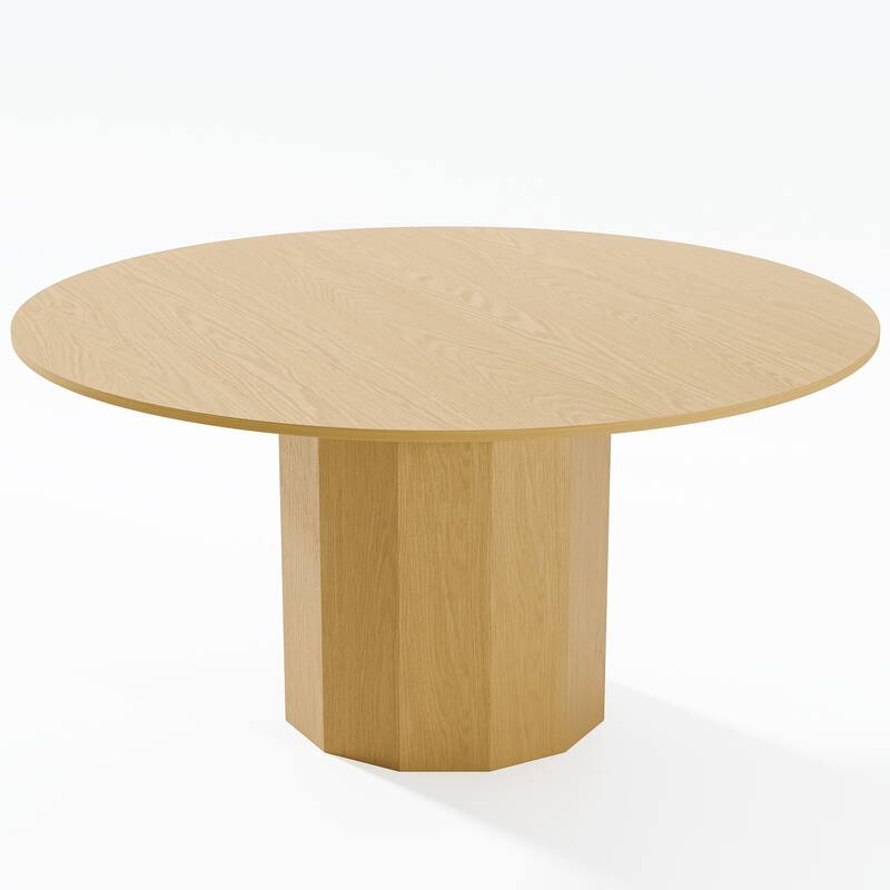 Solid Wood Round Dining Table Kitchen Table for 4-6 with Tabletop and Cylindrical Base for Living/Dining Room Coffee Office