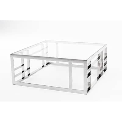 Modrest Stephen Modern Glass & Stainless Steel Square Coffee Table