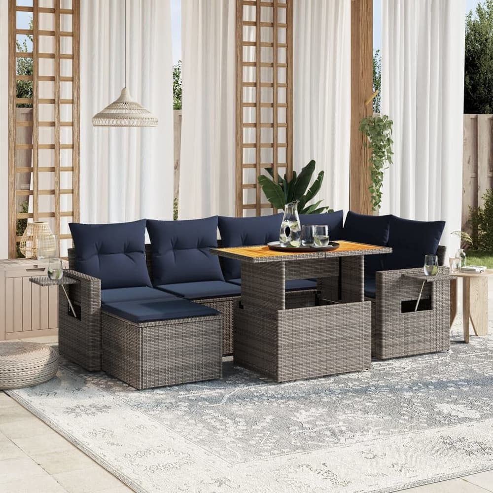 vidaXL Patio Sofa Set with Cushions Outdoor Furniture 7 Piece Poly Rattan - 21.7 x 24.4 x 27.2