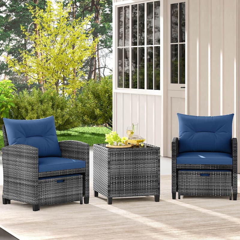 Costway 5 Piece Patio Rattan Furniture with 2 Ottomans & Tempered - See Details