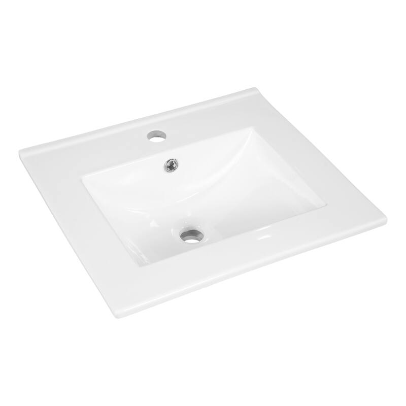 Wall Mounted Bathroom Vanity with Ceramic Sink, 20" Small Floating Bathroom Cabinet with Side Cabinet, White - 20 Inch