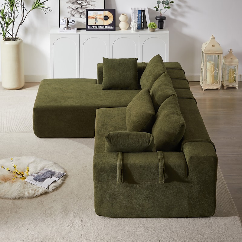 L Shaped Modular Sectional Sofa with Chaise Lounge, Oversized Chenille Upholstered Sofa, Deep Seat Sofa with 6 Pillows