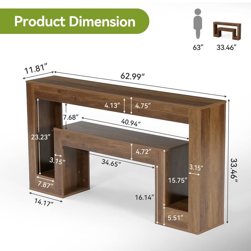 63"Console Table For Entryway，2-Tier Entryway Console Table